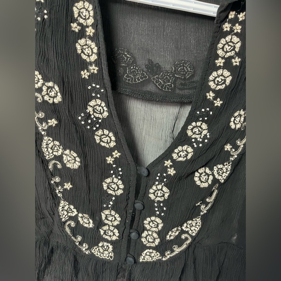 Free People Kasey Whimsygoth Top Black Chiffon Size M - Picture 2 of 8